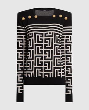 Balmain Black wool and linen jumper in a monogram pattern AF1KK002KD54
