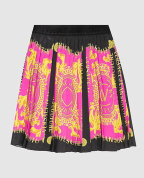 Versace Jeans Couture Pink Pleated Mini Skirt in V-Emblem Chain Print 75HAE8A0NS350