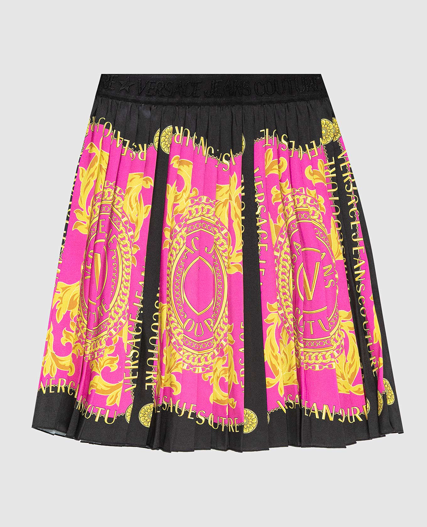 スカート VERSACE JEANS Woman Skirt Fuchsia 75HAE8A0NS350 455 Versace Jeans Couture - Pink Pleated Mini Skirt in V-Emblem