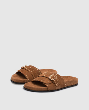 Twinset Brown suede flip flops with rivets 231TCT196