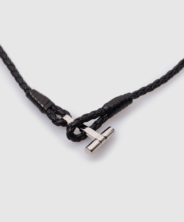 Tom Ford - Black leather braided bracelet with logo