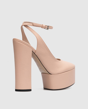 N21 Beige leather slingbacks with logo print 23ECPXNV15002