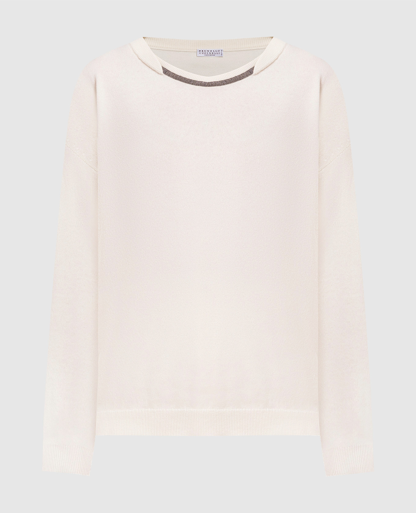 

Cream cashmere jumper with monil chain Brunello Cucinelli, Бежевый