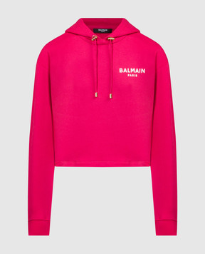 Balmain Pink hoodie with textured logo CF1JP040BB01