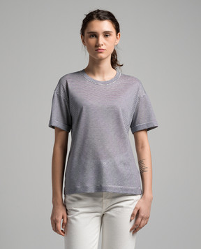 Peserico Blue striped t-shirt with monil chain S06167J0