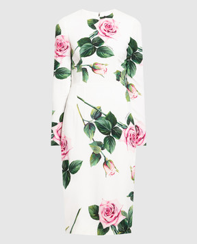 Dolce&Gabbana White dress with a print of roses F6H8WTFSRMB