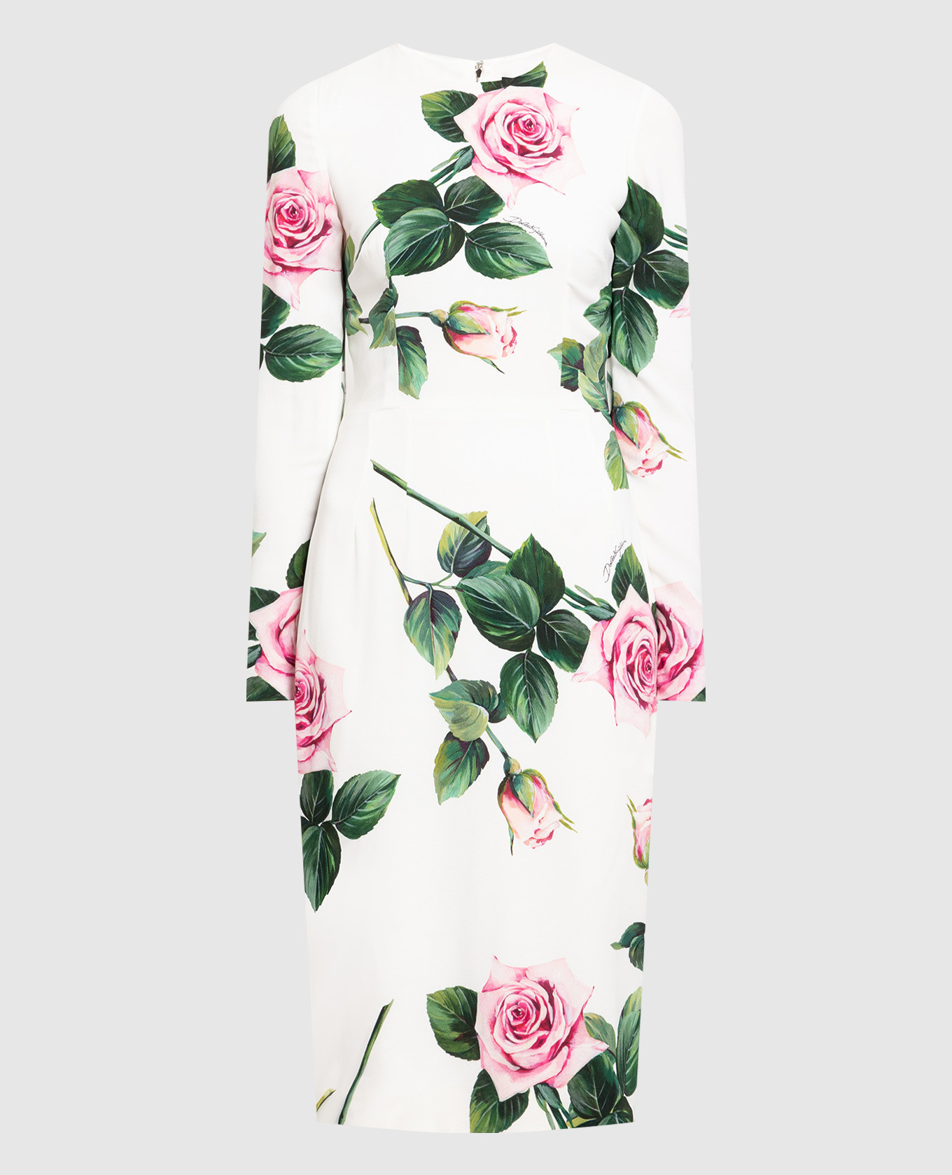 

White dress with a print of roses Dolce&Gabbana
