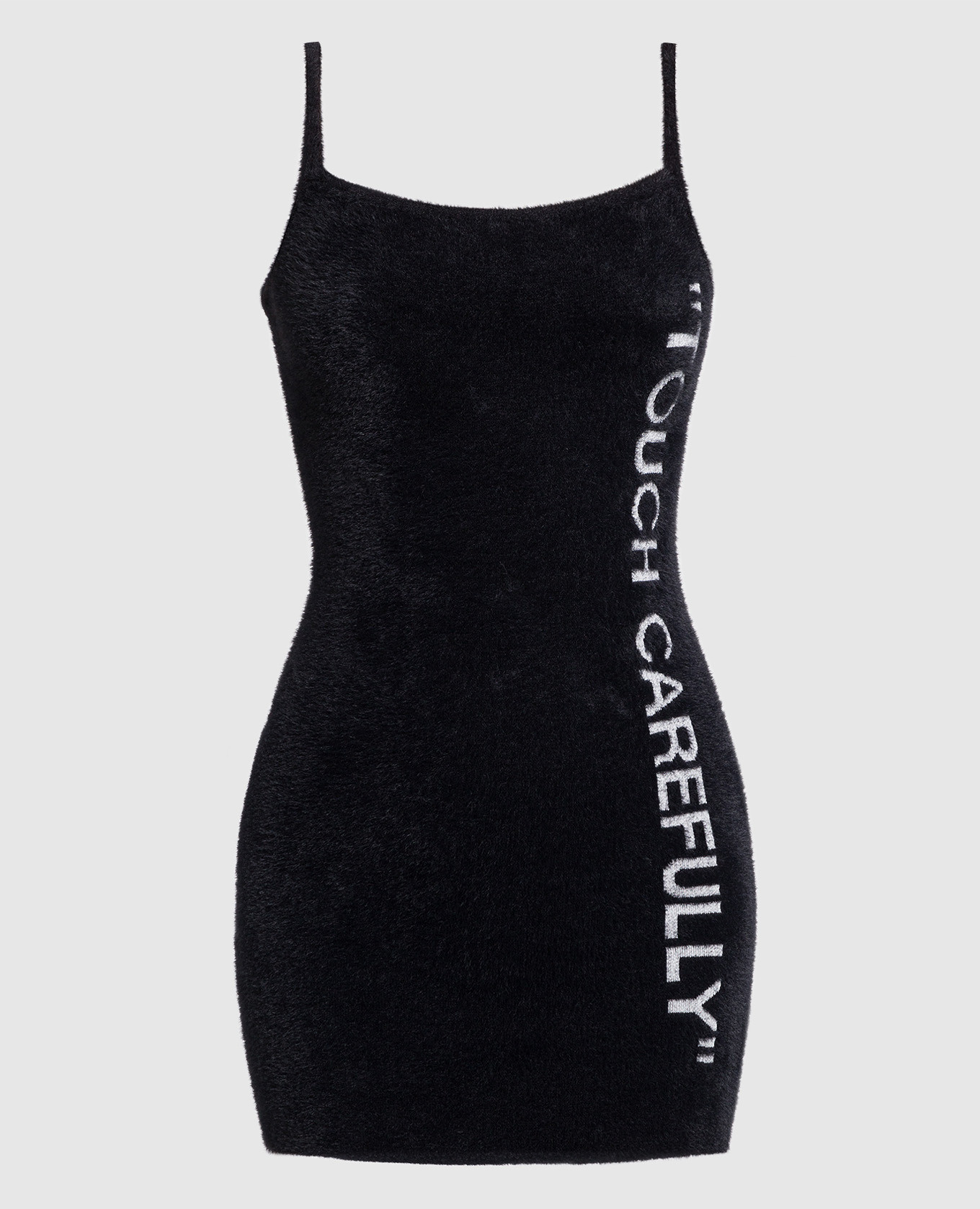

Black mini dress with contrasting inscription Touch carefully Off-White
