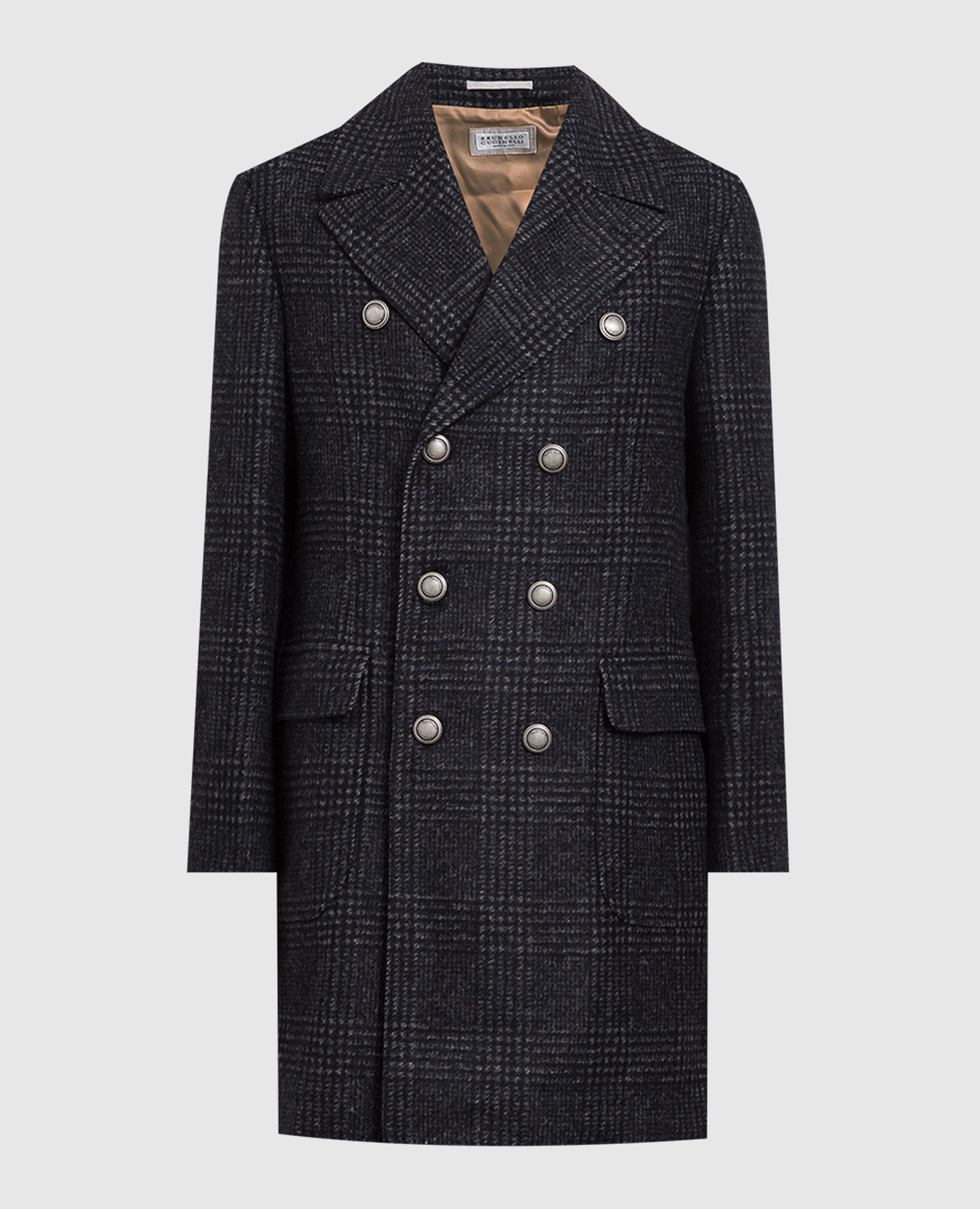 

Charcoal Check Double Breasted Coat Brunello Cucinelli, Grey