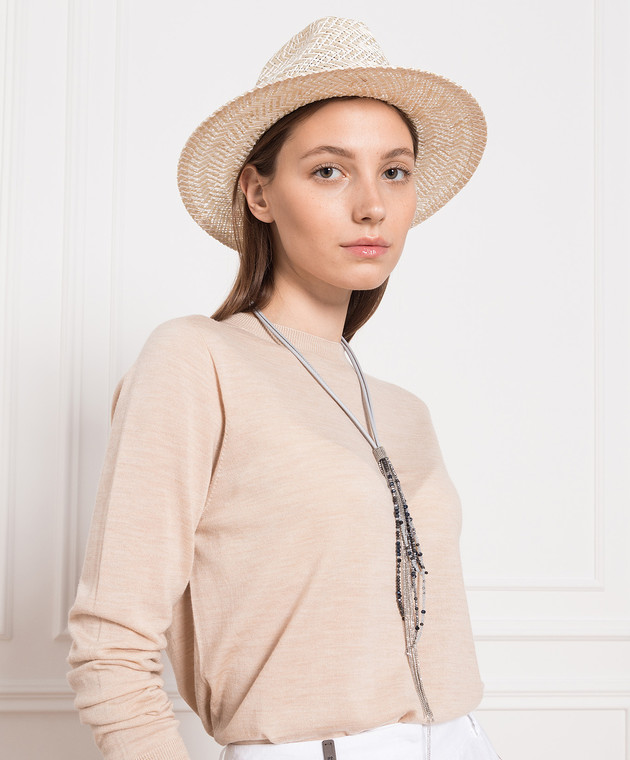 Peserico Beige Woven Hat Italian designer Glitter hat Peserico Silver size One size International in  main image 4