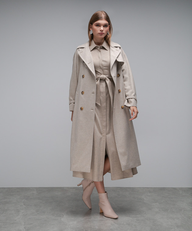 Max Mara - Cappotto doppiopetto Murena beige in lana e