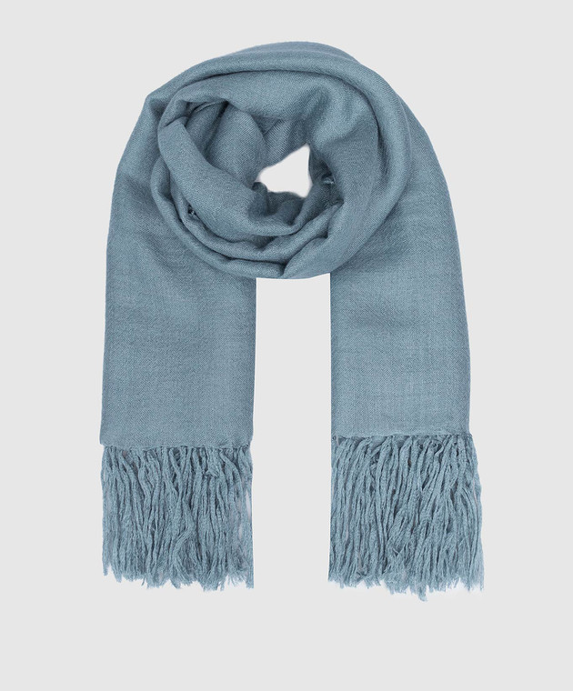 Brunello Cucinelli - Blue fringed silk and cashmere scarf