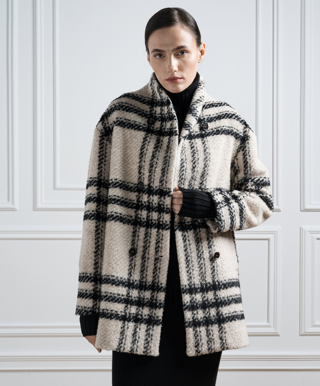 Kiton - Beige double-breasted check wool coat D56607K0535C - shop