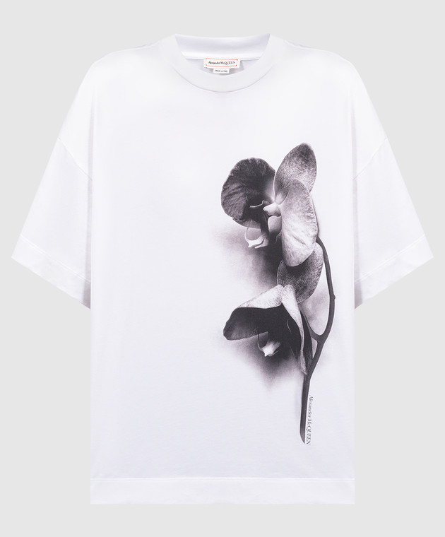 Tシャツ・カットソー ALEXANDER MCQUEEN Women Tunic Tops 777195QLADH 9000 WHITE Alexander McQueen - White t-shirt with Photographic Orchid
