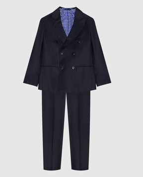 Stefano Ricci Children's blue double-breasted striped wool suit Y1SF378950W803