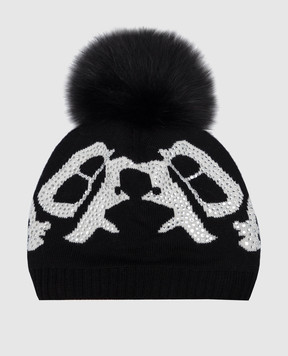 Philipp Plein Children's black wool hat with crystals GAC0006