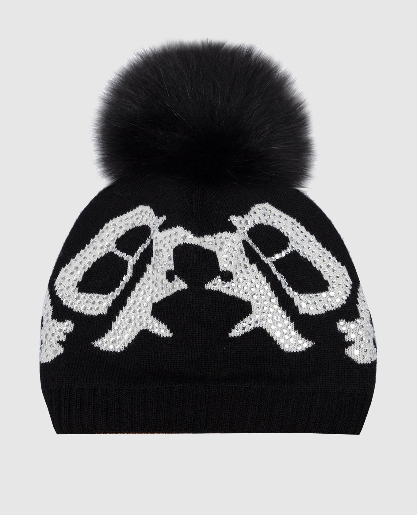 Children's black wool hat with crystals