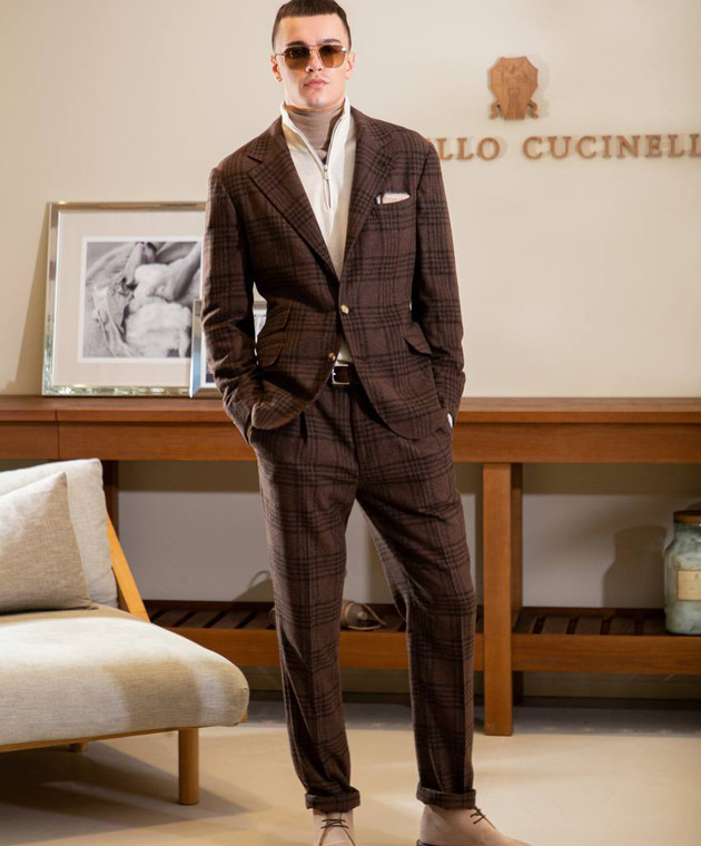 Brunello Cucinelli - Brown check wool, silk and cashmere suit