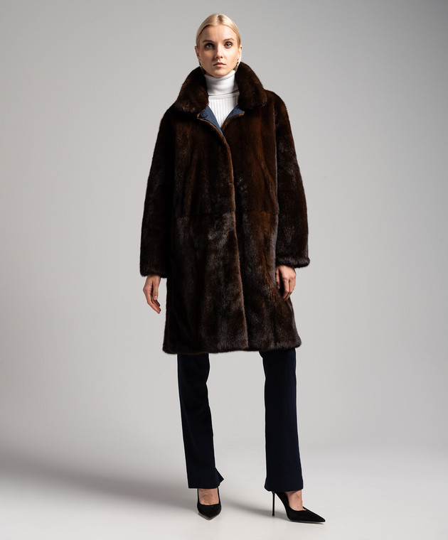 Manteau En Fourrure Vison Marron - Taille L Pour Femme - Occasion Très Bon État
