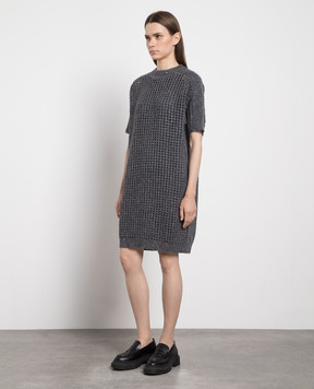 Brunello Cucinelli Gray openwork dress with lurex and sequins MGP557A90P