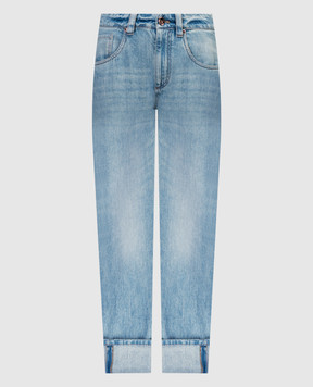 Brunello Cucinelli Blue distressed jeans with monil chain M0H72P5797