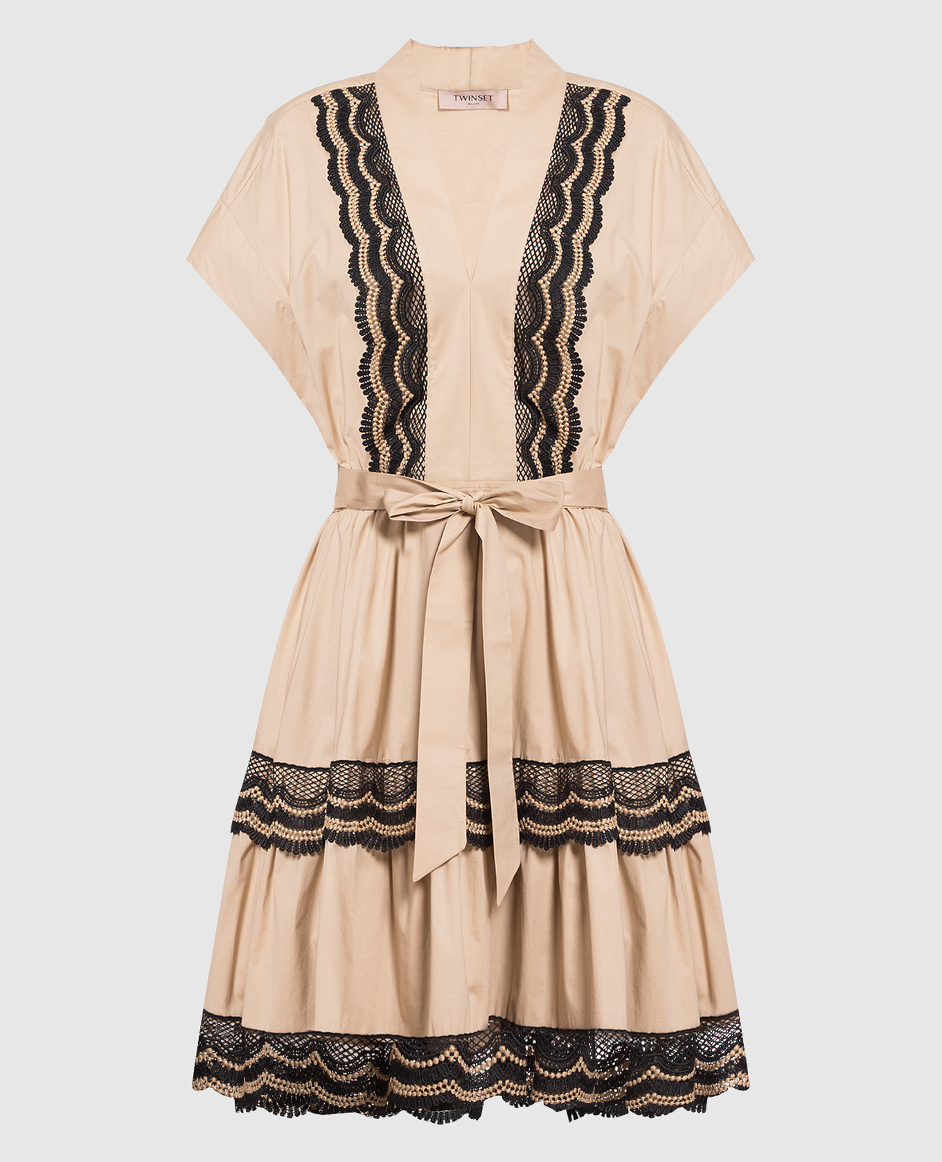 Twinset - Brown dress with lace 231TT2123 - shop with Sweden delivery at Symbol Twinset - Brown dress with lace 231TT2123 - shop with Sweden delivery at Symbol