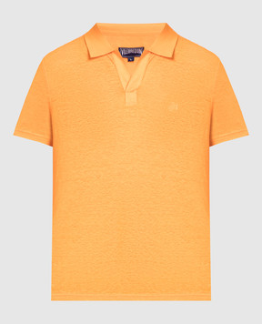 Vilebrequin Pyramid linen polo shirt in orange PYRE9O00