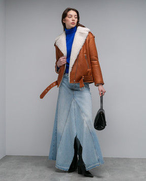 Babe Pay Pls Brown short sheepskin coat in the style of a cowhide 2106ДCURLY