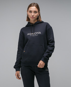 Agnona Blue hoodie with logo print TN0601YY2047