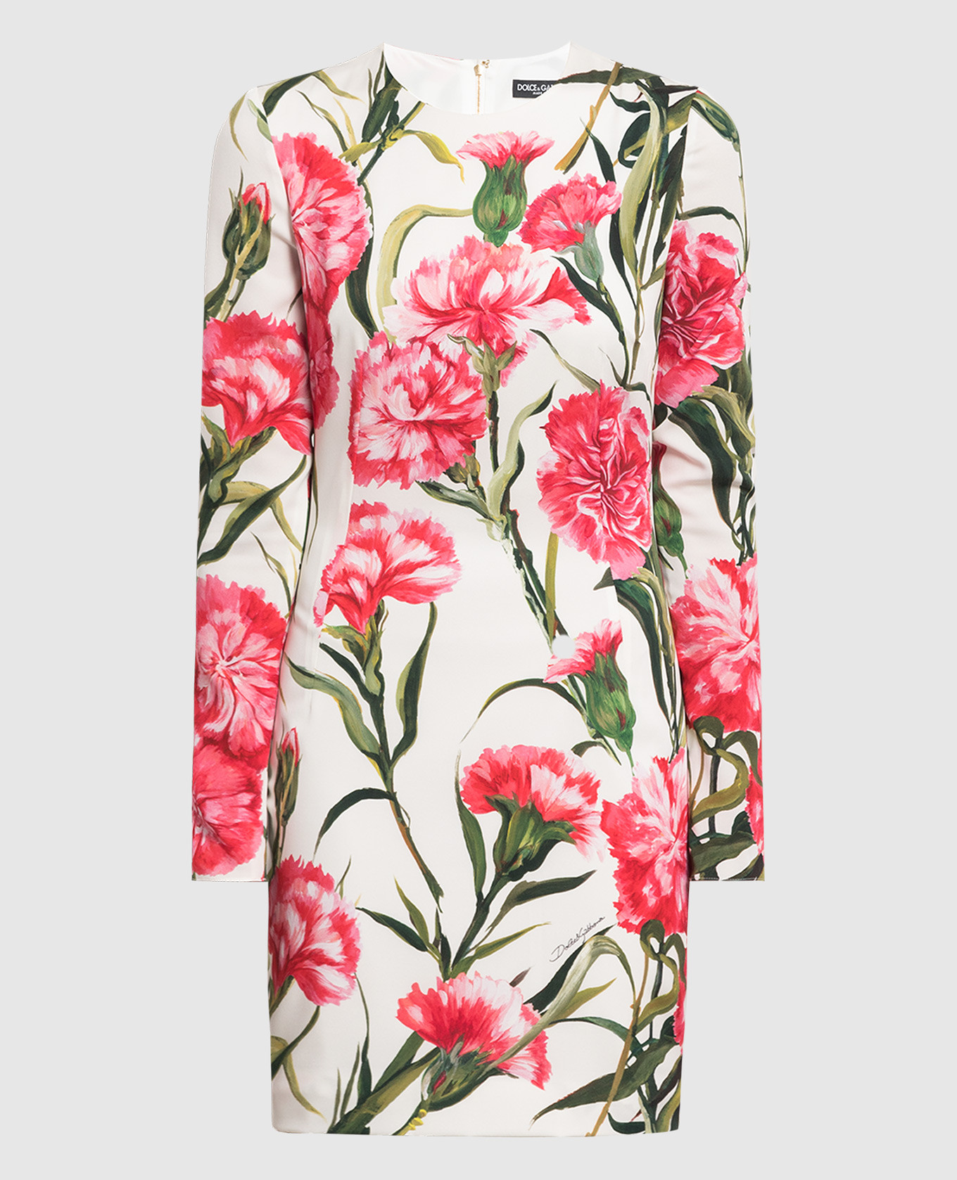 

White silk mini dress with Carnation print Dolce&Gabbana