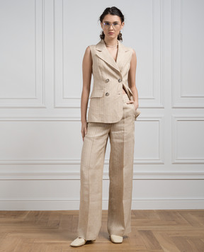 Peserico Beige double-breasted striped linen waistcoat S0310307554