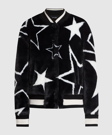 Schwarze Bomberjacke mit kontrastierendem Druck