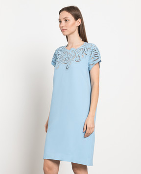 Ermanno Scervino Blue mini dress with Richelieu embroidery D422Q359LILM