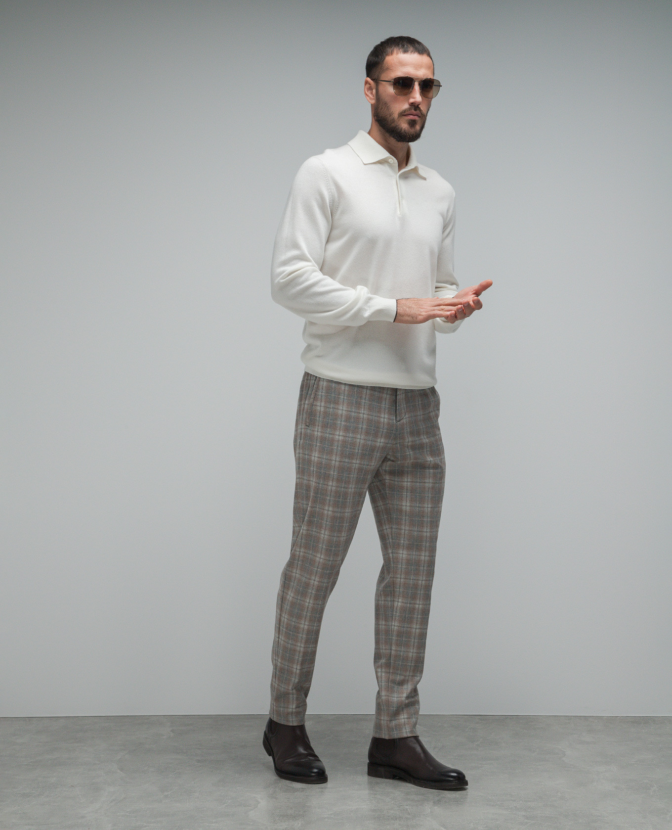 Chiaiam cashmere check beige pants Marco Pescarolo 2