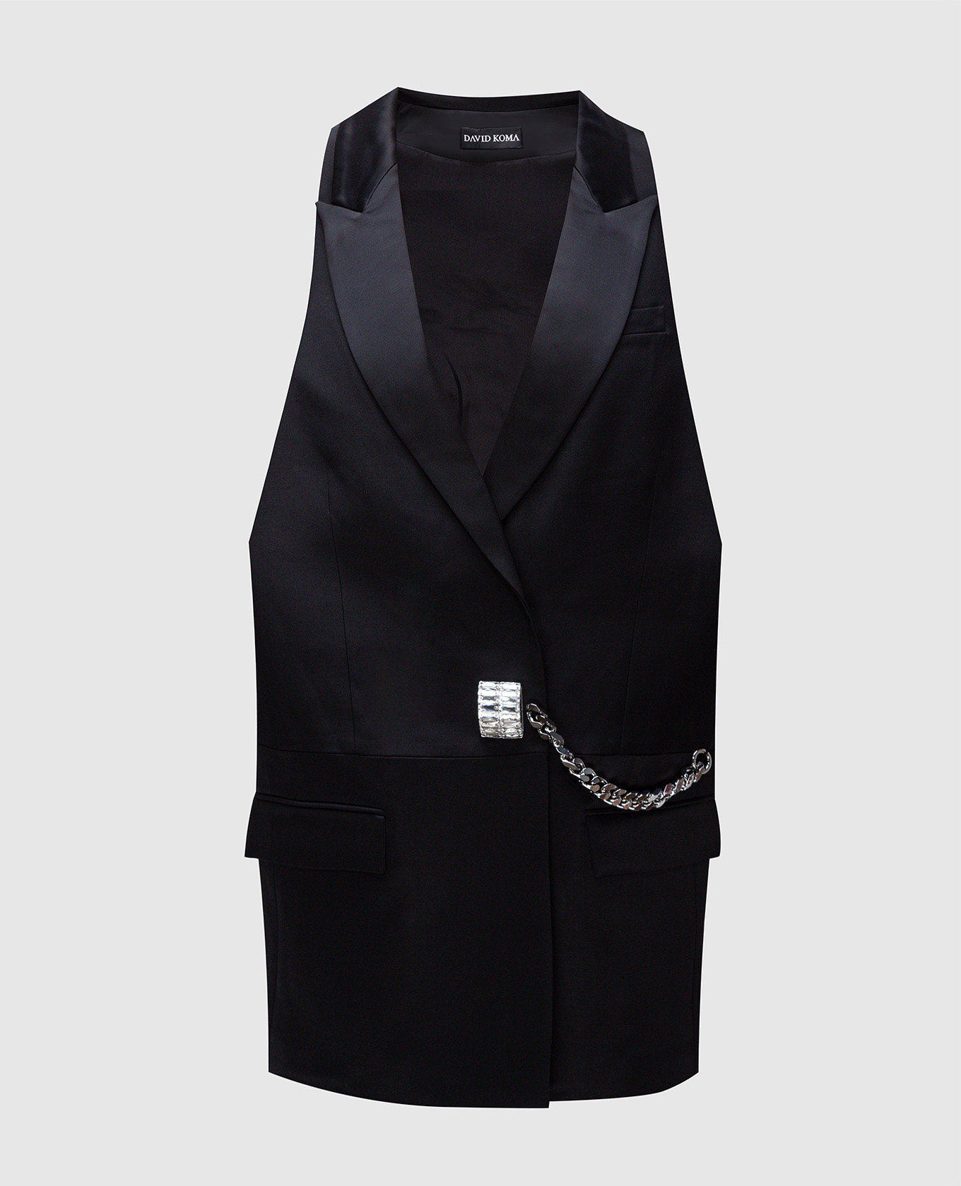 

Black double-breasted vest with crystals and chain David Koma