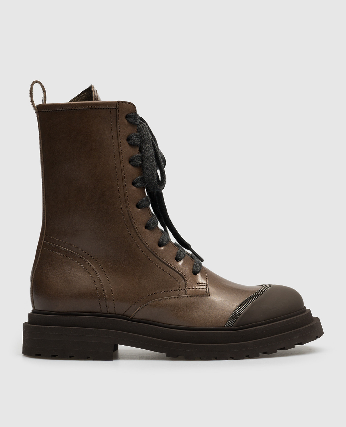 Brown leather boots with monil chain brunello cucinelli