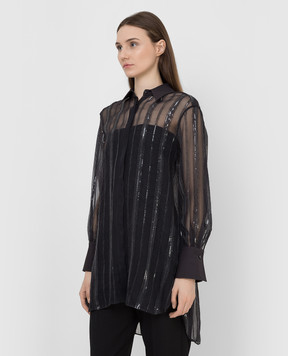 Brunello Cucinelli Silk blouse in a pattern with embroidery MF940MW616