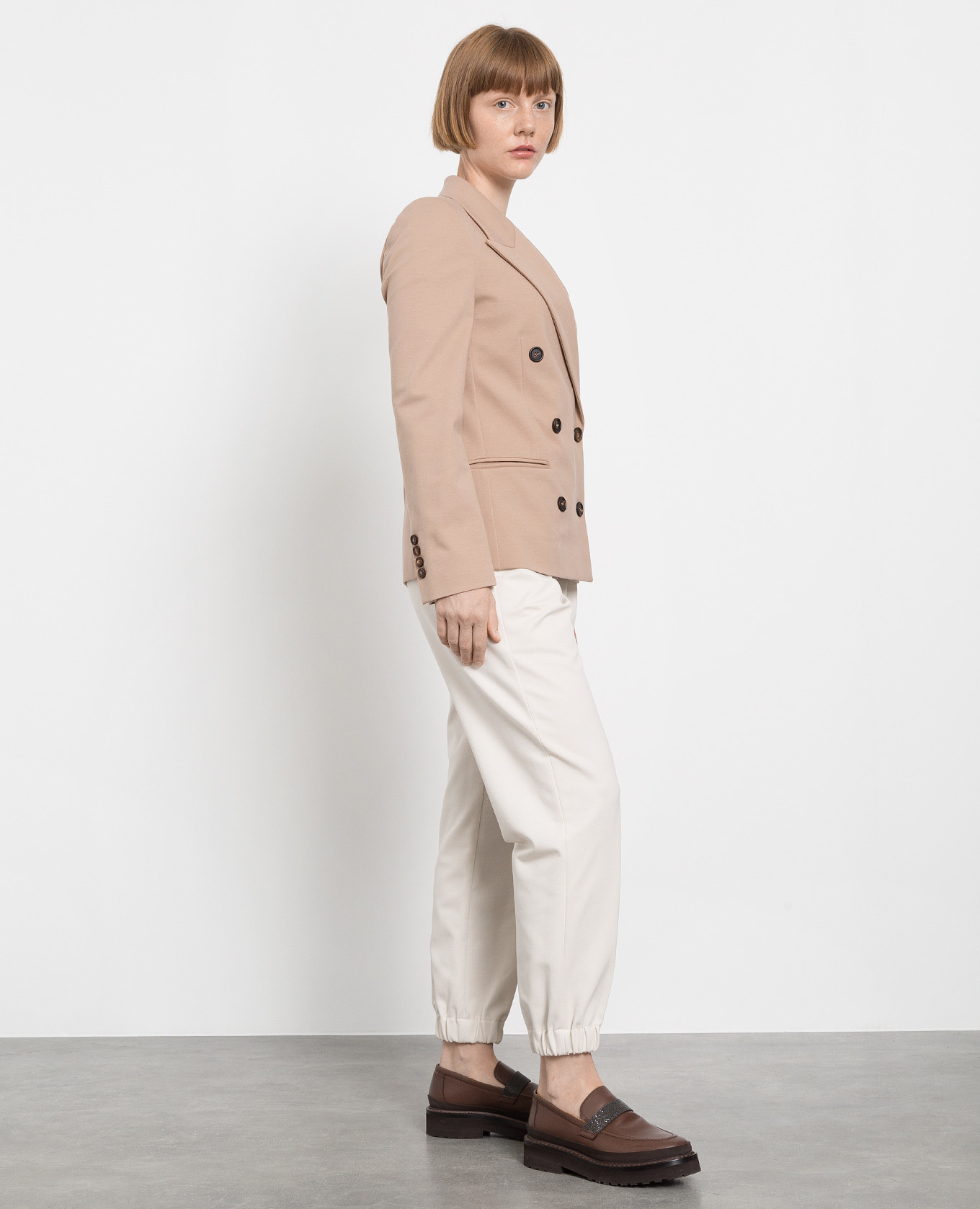 Beige double-breasted jacket with eco-brass Brunello Cucinelli 2