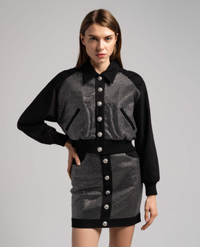 Balmain Black cropped denim jacket with crystals BF0TH072DD76