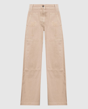 Palm Angels Beige cargo jeans with embroidery PWCF008E23FAB001