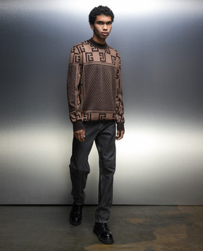 Balmain Brown wool jumper with logo monogram pattern BH0KD000KF34