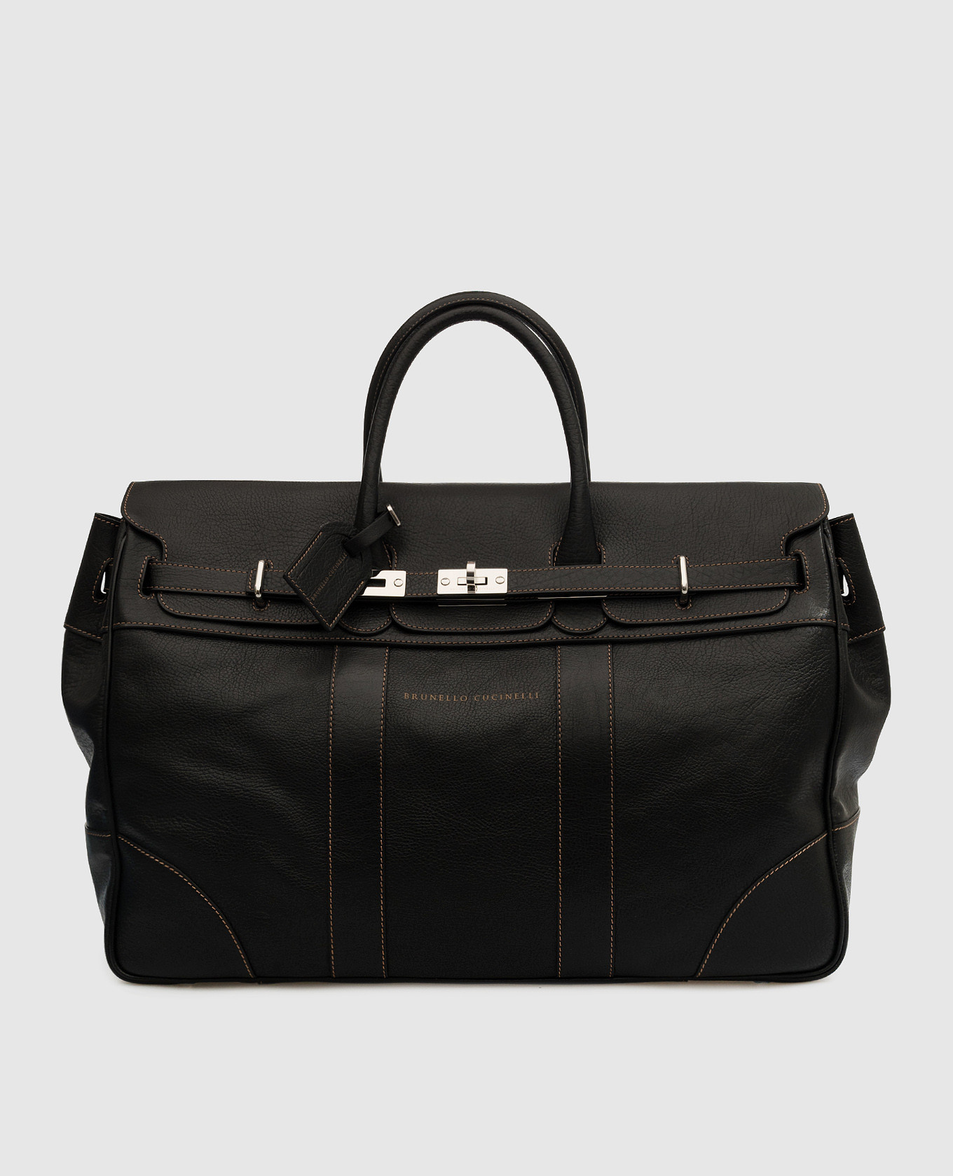 Brunello Cucinelli - Black leather travel bag with logo MBZIU071