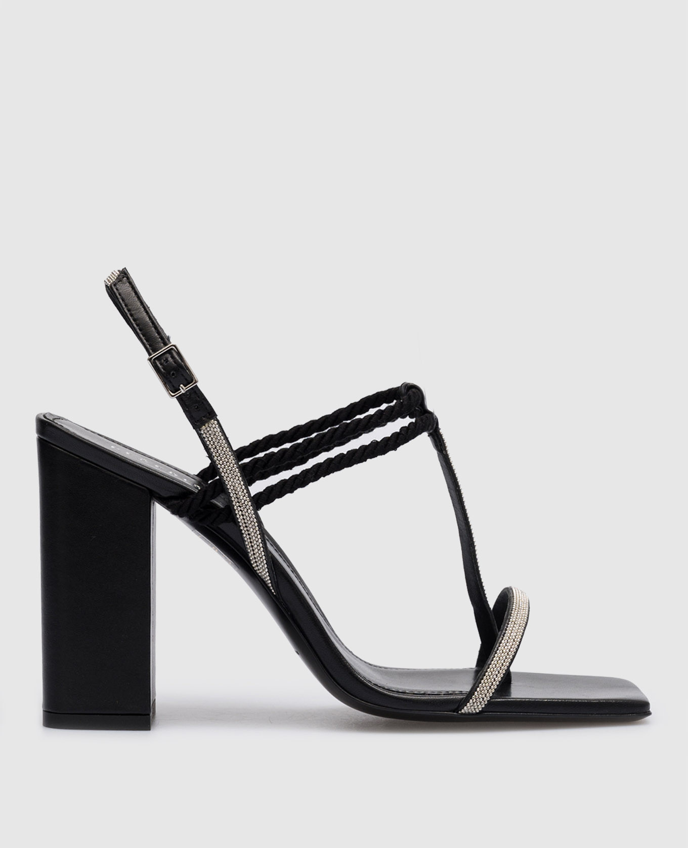 Black leather sandals with monil chain peserico