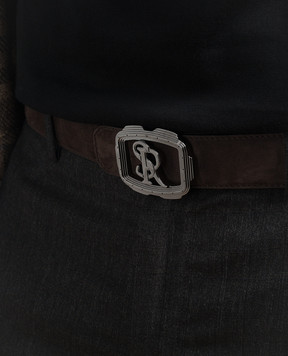Stefano Ricci Brown suede belt with metal logo N381SDC574U