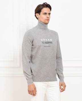 Brunello Cucinelli Gray cashmere golf with embroidery M22201703