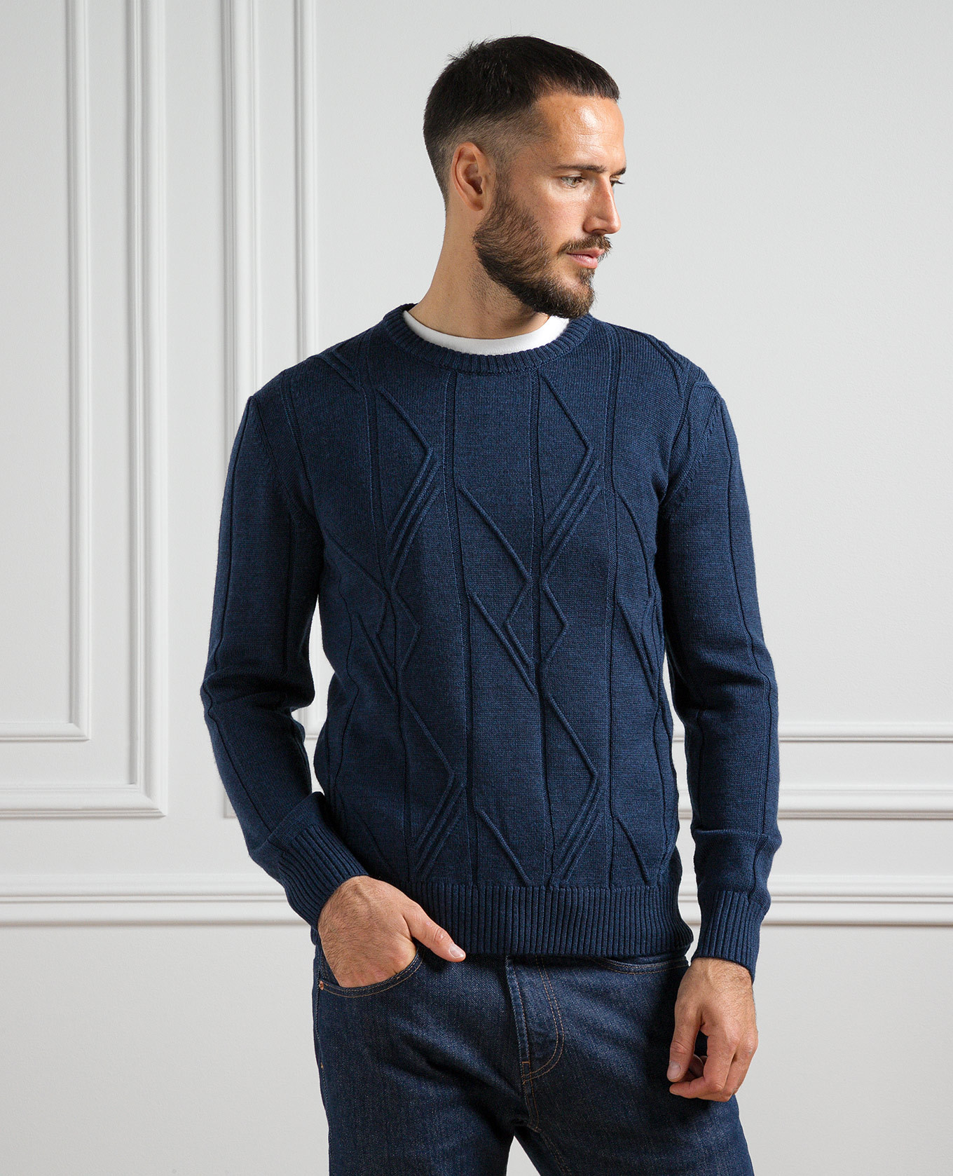 Blue jumper made of wool in a textured pattern Cashmere&Whiskey 3