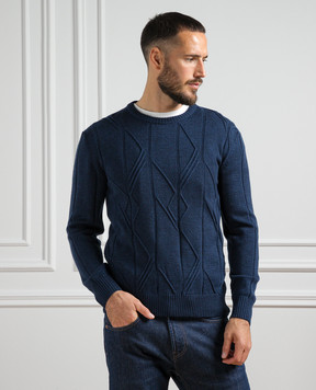 Cashmere&Whiskey Blue jumper made of wool in a textured pattern PL002