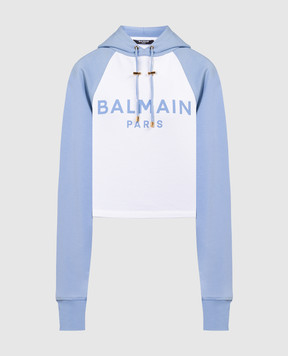 Balmain Blue hoodie with logo print CF1JP034BB02