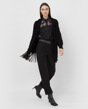 Brunello Cucinelli Black cashmere cardigan with fringes M12711916