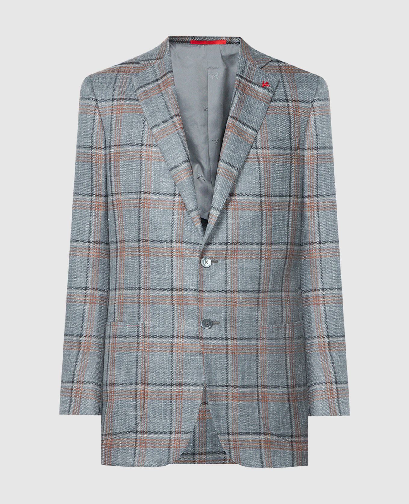 

Gray checked wool, silk and linen blazer ISAIA, Grey